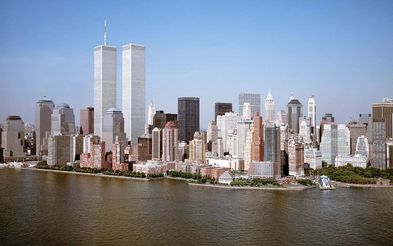 Vista panorámica del Bajo Manhattan con las Torres Gemelas